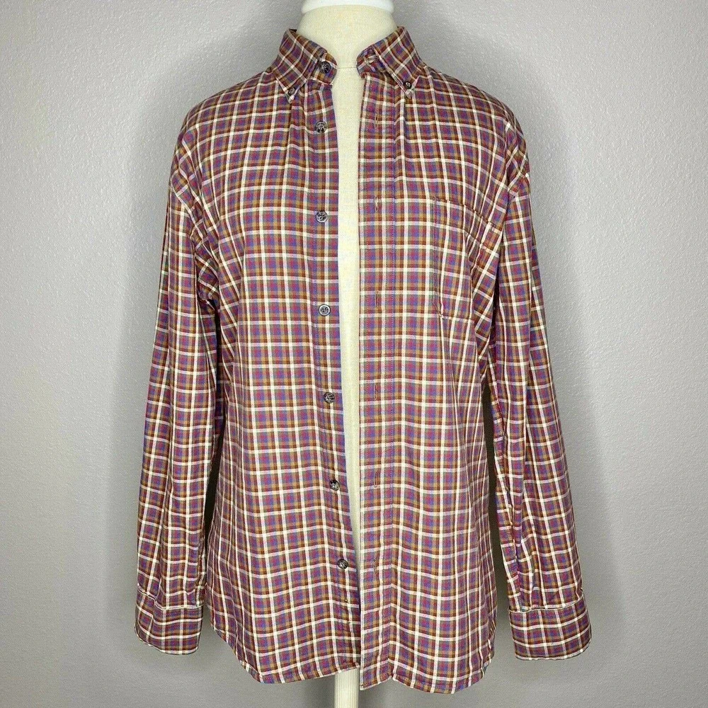 Clear Water Outfitters Men's Brown Red Plaid 100% Cotton Button-Down Shirt - Picture 1 of 10